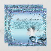 Aqua & Paarse Masquerade Mask Verjaardagsfeest Kaart (Voorkant / Achterkant)