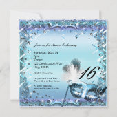 Aqua & Paarse Masquerade Mask Verjaardagsfeest Kaart (Achterkant)