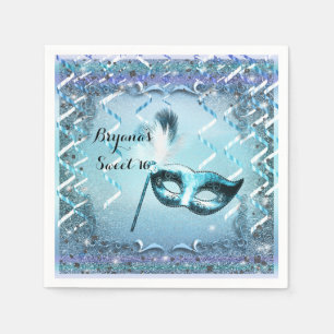 Aqua & Paarse Masquerade Masker Elegant Balfeest Servet