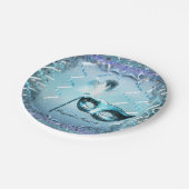 Aqua & Paarse Masquerade Masker Elegant Ball Party Papieren Bordje (Gekanteld)