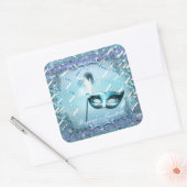 Aqua & Paarse Masquerade Masker Elegant Ball Party Vierkante Sticker (Envelop)