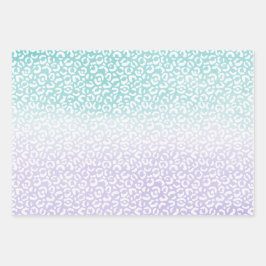 Aqua Paarse Ombre Waterverf Leopard Print Inpakpapier Vel