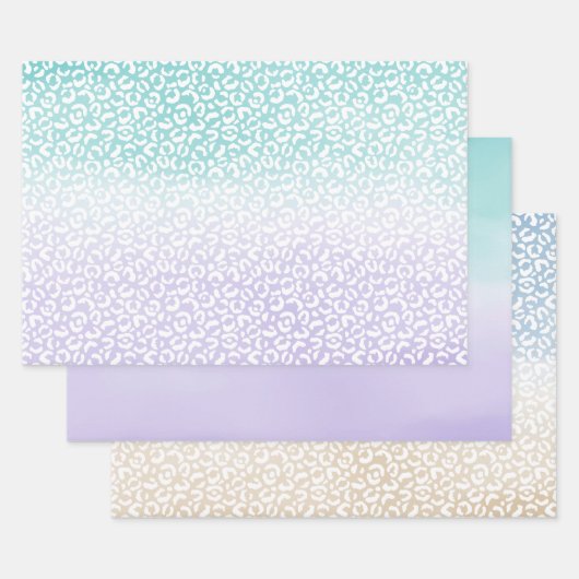 Aqua Paarse Ombre Waterverf Leopard Print Inpakpapier Vel (Set)