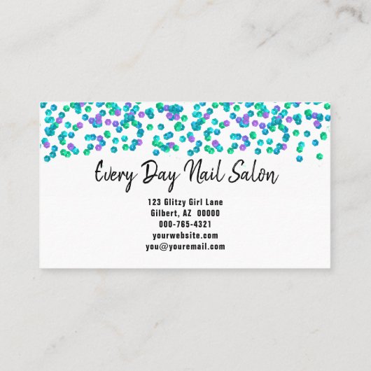 Aqua Paarse reeksen Grote Tekst NAILS Custom Visitekaartje (Achterkant)