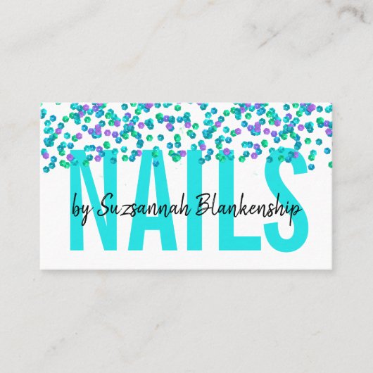 Aqua Paarse reeksen Grote Tekst NAILS Custom Visitekaartje (Voorkant)