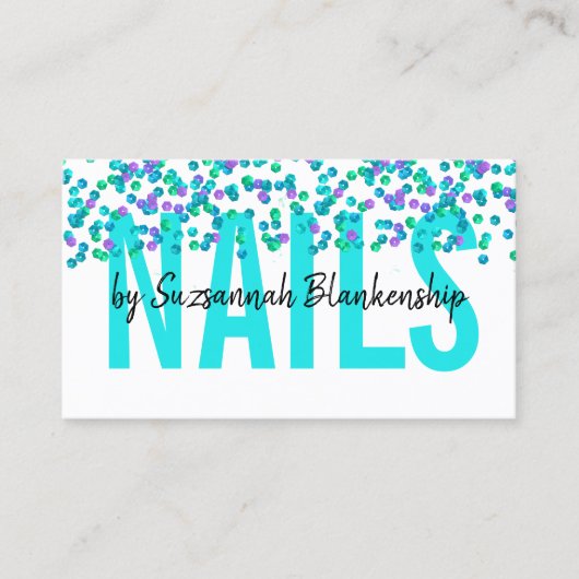 Aqua Paarse reeksen Grote Tekst NAILS QR Code Visitekaartje (Voorkant)