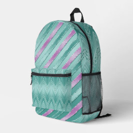 AQUA & PAARSE SHIMMER LOOK CHEVRON LOOK & STRIPES BEDRUKTE RUGZAK