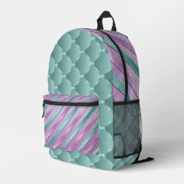 AQUA & PAARSE SHIMMER LOOK GETUFTE LOOK & STRIPES BEDRUKTE RUGZAK