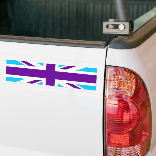 Aqua Paarse Union Jack Bumpersticker (Op Truck)