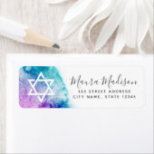 Aqua paarse waterverf bat mitzvah retouradres etiket (Insitu)