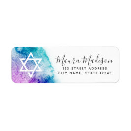 Aqua paarse waterverf bat mitzvah retouradres etiket