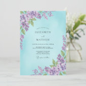 Aqua Paarse Wisteria Bruiloft Kaart (Staand voorkant)