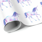 Aqua Paarse Witte Eenhoorn Cadeaupapier (Rol Hoek)