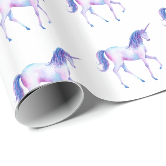 Aqua Paarse Witte Eenhoorn Cadeaupapier (Rol Hoek)