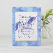 Aqua Paarse witte eenhoorns Verjaardag Kaart (Staand voorkant)