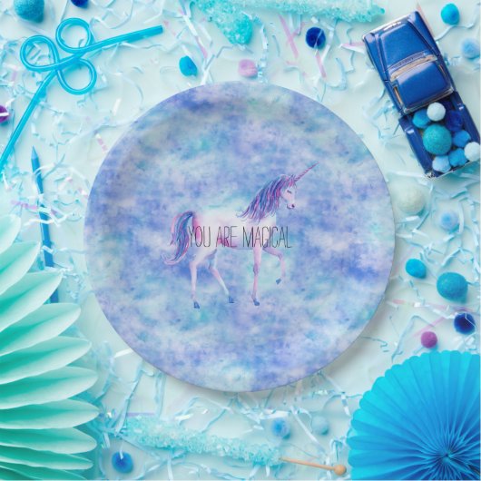 Aqua Paarse witte eenhoorns Verjaardag Papieren Bordje (Feest)