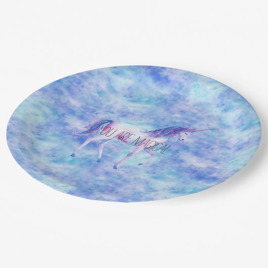 Aqua Paarse witte eenhoorns Verjaardag Papieren Bordje (Gekanteld)