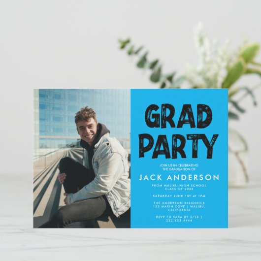 Aqua Paint Foto Afstudeerfeest Uitnodiging (Staand voorkant)