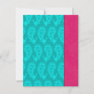 Aqua Paisley Pauw Indian Huwelijk RSVP Kaartje