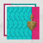 Aqua Paisley Peacock Indian Wedding Invitation Kaart (Voorkant / Achterkant)