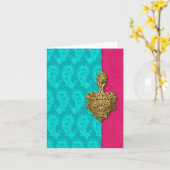 Aqua Paisley Peacocks Indian Note Cards Kaart (Gele Bloem)