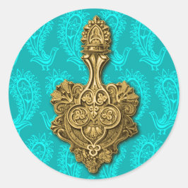 Aqua Paisley Peacocks Sticker / Envelope Seal