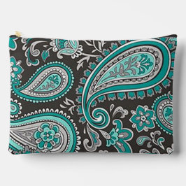 Aqua Paisley Print Cosmetic Bag Etui