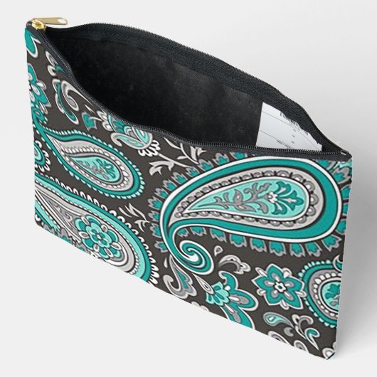 Aqua Paisley Print Cosmetische Tas (Open)