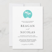 Aqua Palm Tree Logo Tropical Beach Wedding Kaart (Voorkant)