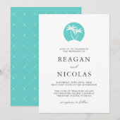 Aqua Palm Tree Logo Tropical Beach Wedding Kaart (Voorkant / Achterkant)