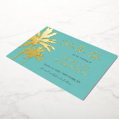 Aqua Palm Trees Beach Wedding Save the Date Gold Folie Uitnodiging (Gedraaid)