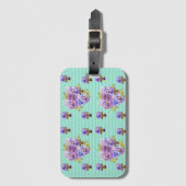 Aqua Pansy Viola Bloem Stip Patroon Bagage Label (Voorkant (verticaal))