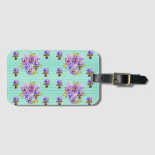 Aqua Pansy Viola Bloemstip Patroon Bagage Label