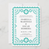 Aqua Papel Picado Geïnspireerd huwelijk Kaart (Voorkant)