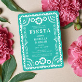  Aqua Papel Picado Wedding Rehearsal Dinner Kaart