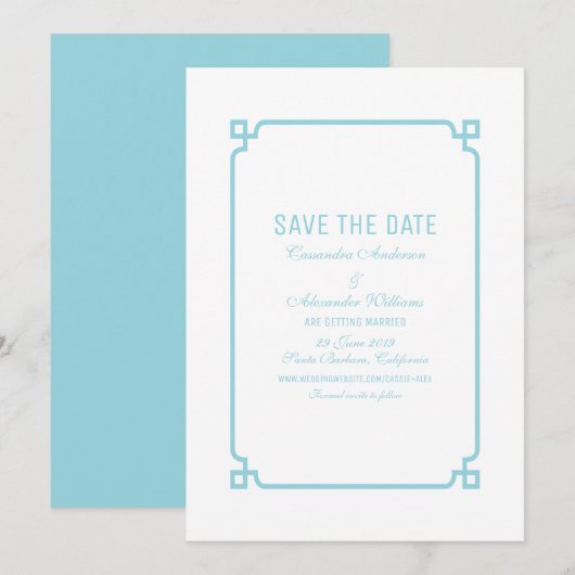 Aqua Paradijs Deco Chic Save the Date Uitnodiging (Voorkant / Achterkant)