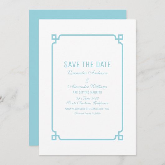 Aqua Paradise Deco Chic Save the Date Invite Kaart (Voorkant / Achterkant)