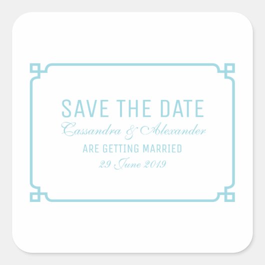 Aqua Paradise Deco Chic Save the Date Vierkante Sticker (Voorkant)