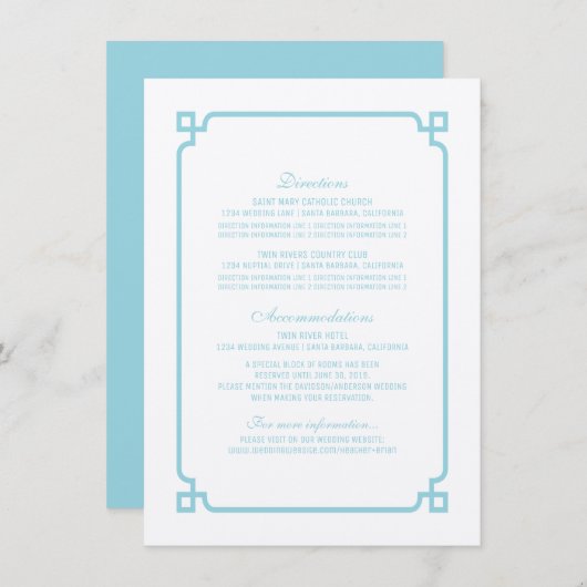 Aqua Paradise Deco Chic Wedding Info Kaart (Voorkant / Achterkant)