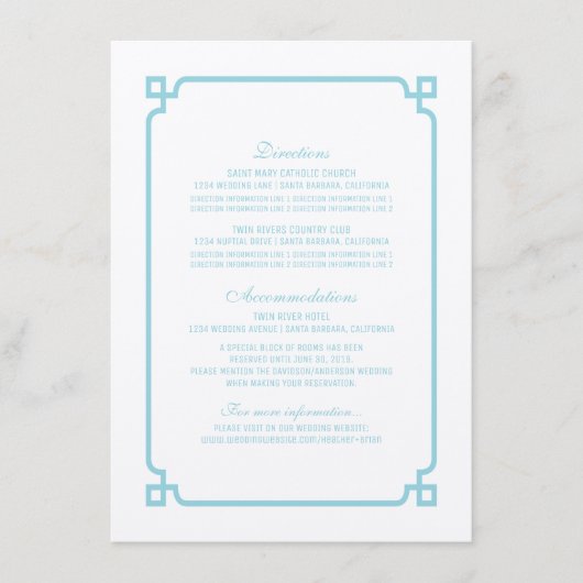 Aqua Paradise Deco Chic Wedding Info Kaart (Voorkant)
