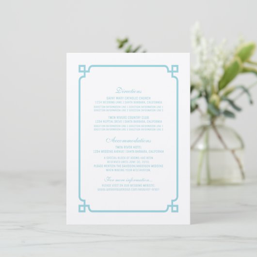Aqua Paradise Deco Chic Wedding Info Kaart (Staand voorkant)