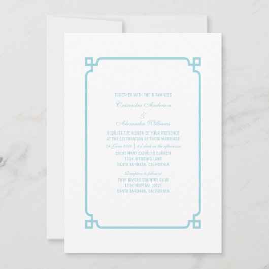 Aqua Paradise Deco Chic Wedding Invite Kaart (Voorkant)