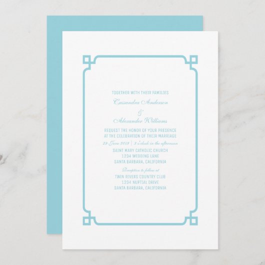 Aqua Paradise Deco Chic Wedding Invite Kaart (Voorkant / Achterkant)