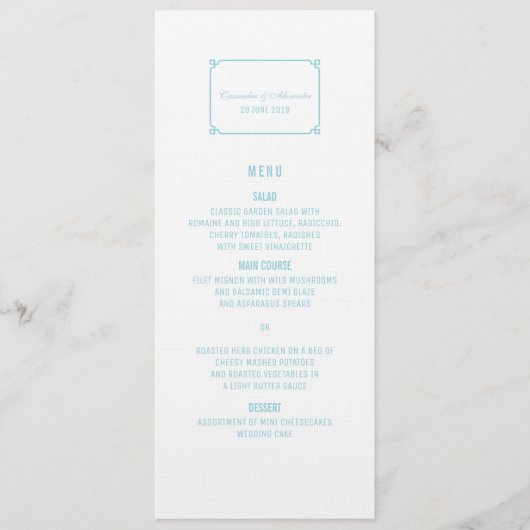 Aqua Paradise Deco Chic Wedding Menu (Voorkant)