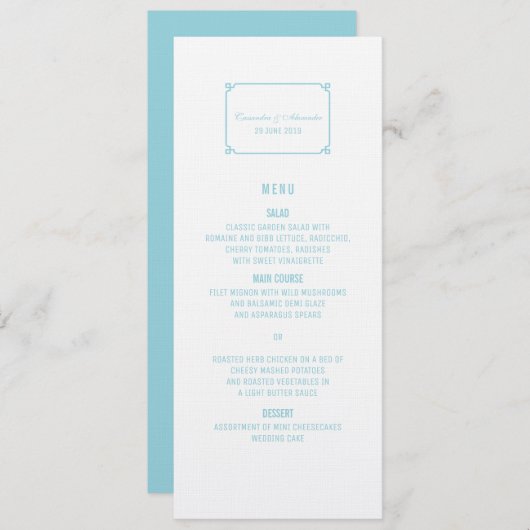 Aqua Paradise Deco Chic Wedding Menu (Voorkant / Achterkant)