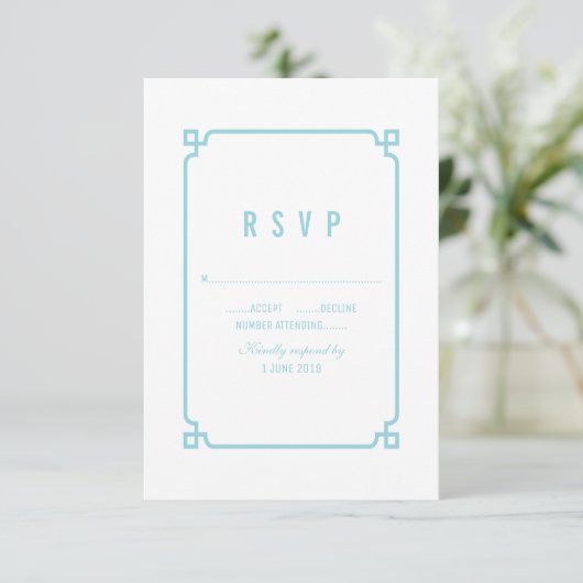Aqua Paradise Deco Chic Wedding RSVP (Staand voorkant)