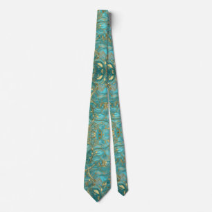 Aqua parelglans & gouden zeemeermin schubpatroon stropdas