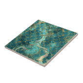 Aqua parelglans & gouden zeemeermin schubpatroon tegeltje (Zijkant)