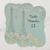 Aqua  Paris Parisian Reception Table Number Kaart (Voorkant / Achterkant)