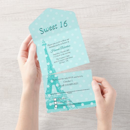 Aqua Paris Thmed Sweet 16 All In One Uitnodiging (Afscheurbaar)